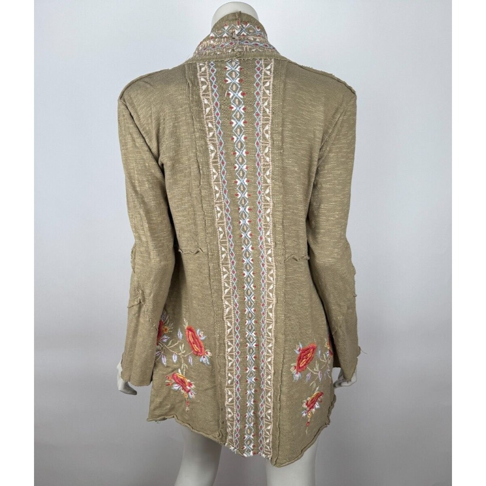 Caite Handmade Embroidered Cardigan‎ Women M Long Sleeve Pockets Cotton Wrap